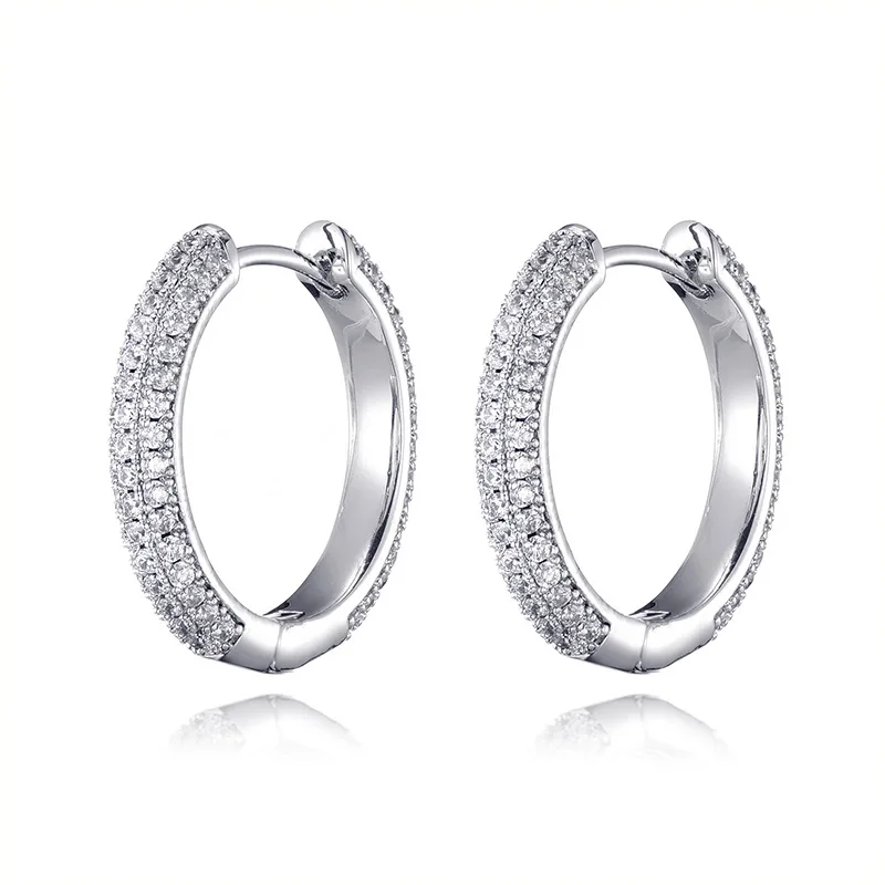 Hip Hop Micro Paved 5A+ Cubic Zirconia Bling Iced Out Circle Stud Earring for Men Women Rapper Jewelry Gifts Gold Silver Color image 2