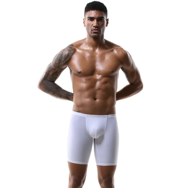 New Long Boxers Men\'s Underwear Seamless Ice Silk Solid Underwear Breathable Long Leg Boxer Shorts Men\'s Sexy Quick Dry Pants