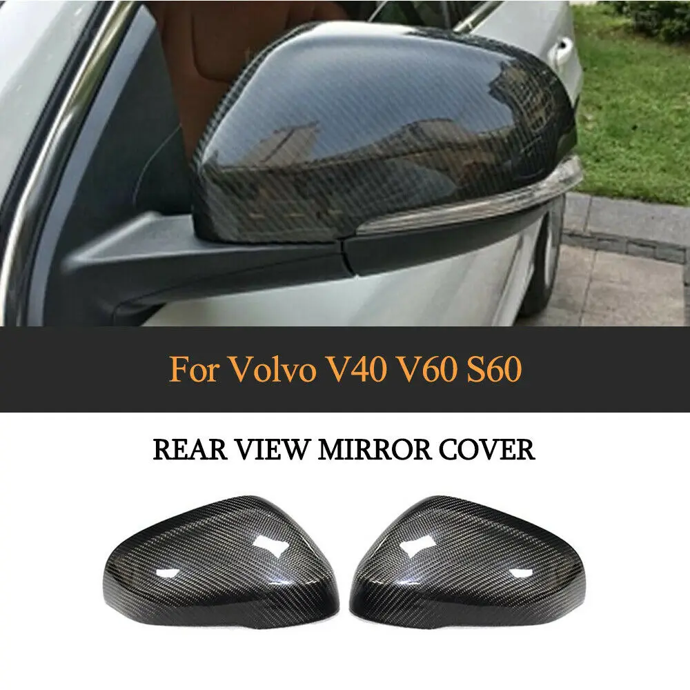 Carbon Fiber Rear View Mirror Cover Caps Fit For Volvo V40 V60 S60 2012 -2017 Replacement & Add On Style