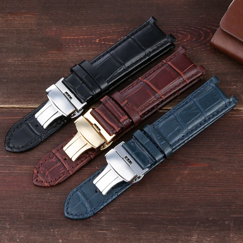 Genuine Leather watchband for Guess GC watch strap 22*13mm 20*11mm Notched watchband with screw black brown blue wrist band