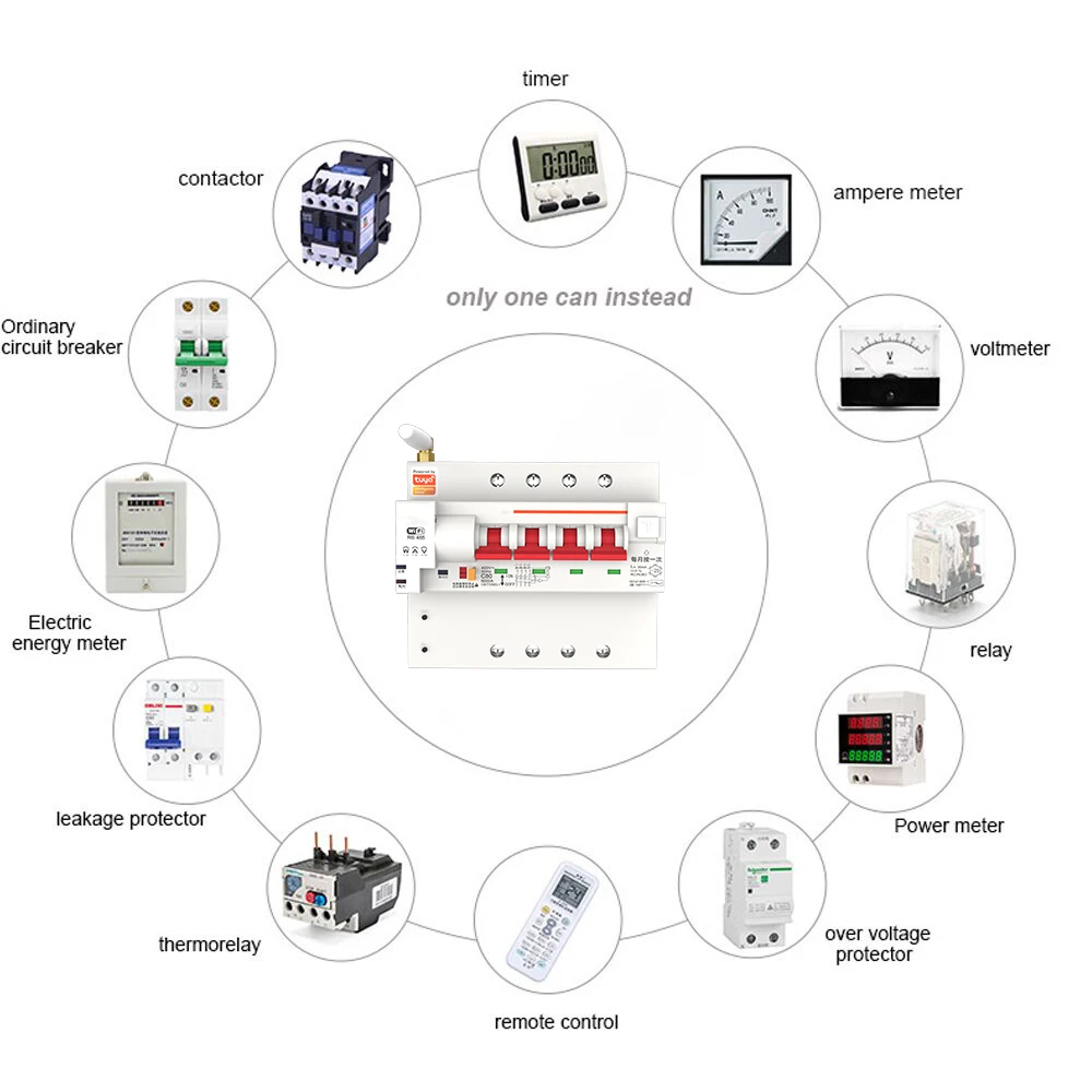 Tuya Smart Life APP RCBO Circuit Breaker with Power Monitoring 4P WiFi RCBO MCB Leakage Current Short Circuit Protection Alexa