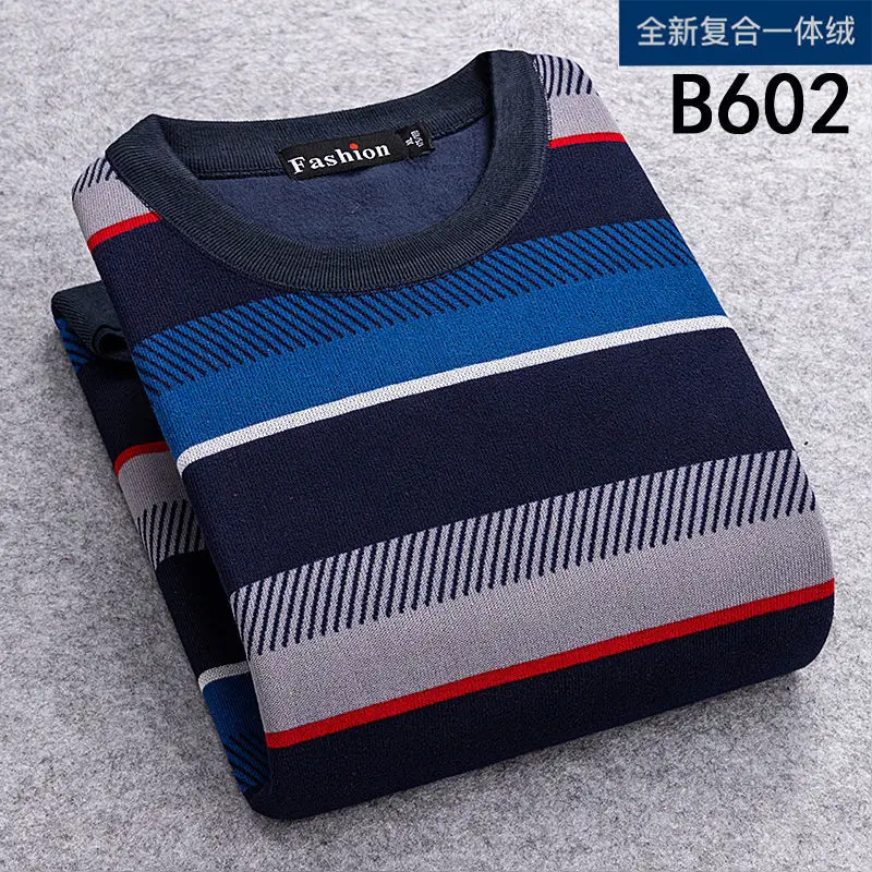 Sweter Bulu Pria 4XL Sweater Katun Bulu Tebal Bergaris Mode 2021 Pakaian Pria Sweater Mantel Leher-o Antik Pria