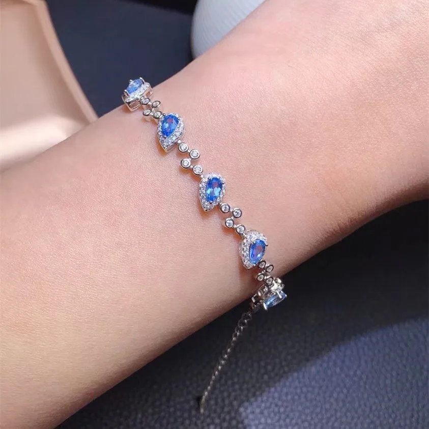 KJJEAXCMY Fine Jewelry 925 Sterling Silver Inlaid Natural Blue Topaz Women's Popular Trendy Gem Hand Bracelet Support Gifts Part