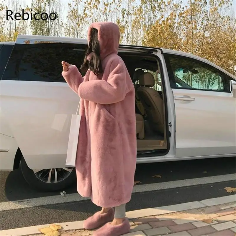 

Faux Rabbit Fur Coat Winter Long Mink Fur Coat Women Loose OverCoat Luxury Thicken Warm Oversize Female Plush Coat