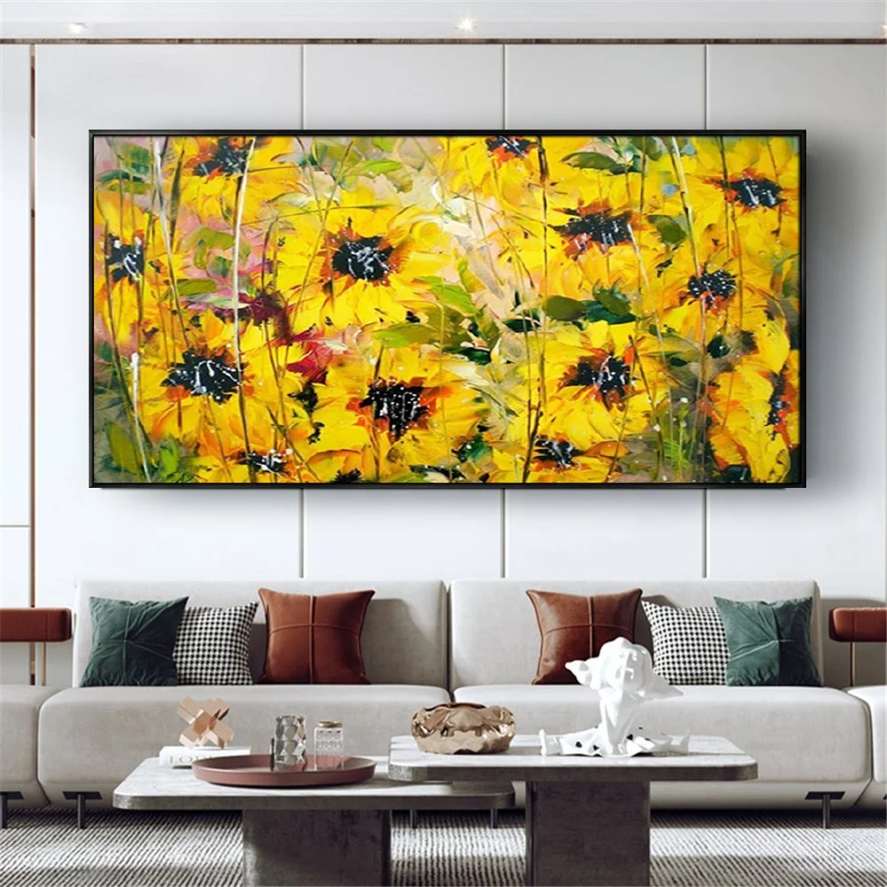 

Large 100% Handmade Oil Painting Sunflower Fields Paintings On Canvas Landscape Pure Hand-Painted Pictures Home Decor Wall Art