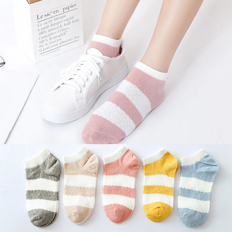 1Pair Spring Women's Socks Striped Color Thin Summer Socks Happy Female Socks Cotton Colorful Kawaii Girls Fun Riding Socks