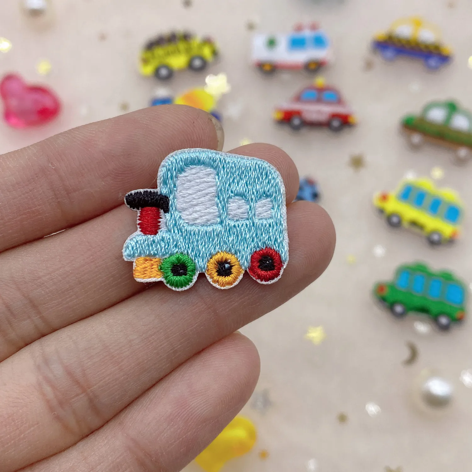 Self Adhesive Cartoon Mini Car Embroidery Patches for Kids Clothing Iron on Clothes Hole Repair Refrigerator Phone Case Decor