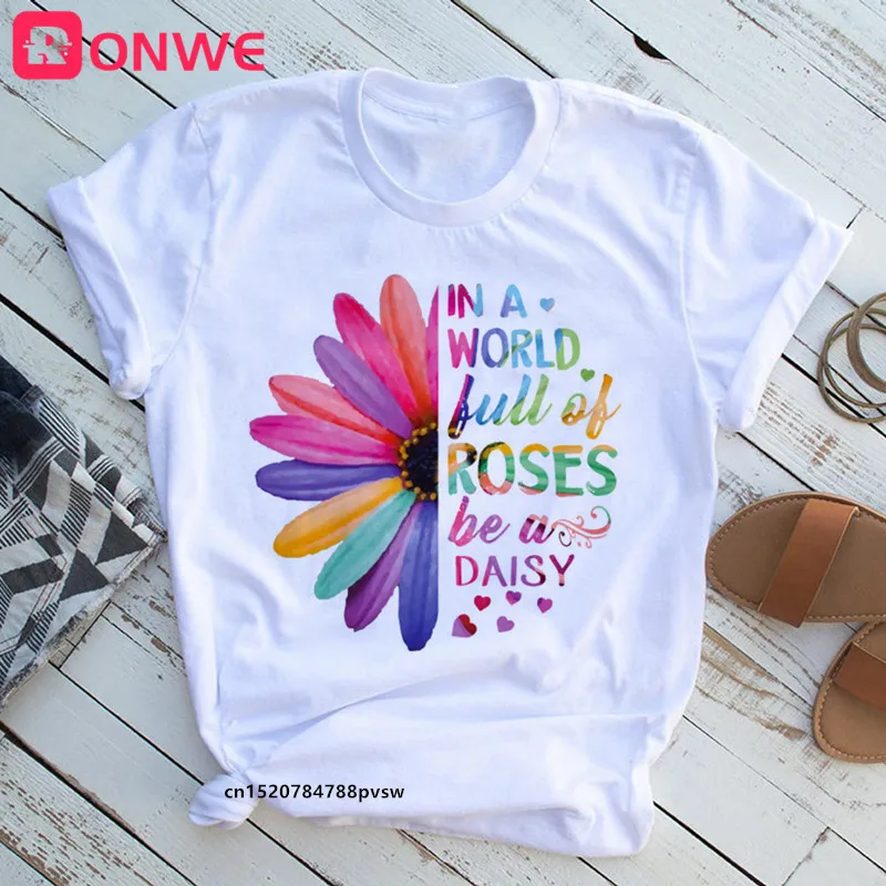 Donne In un mondo pieno di rose Be a Daisy T shirt ragazza girasole divertente T-shirt donna Harajuku anni \'90 vestiti, nave di caduta