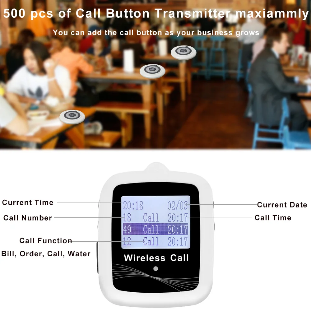 JINGLE BELLS Wireless Restaurant Guest Calling System 1 Waterproof Belt Watch Receiver for Cafe, Bar Call Bell