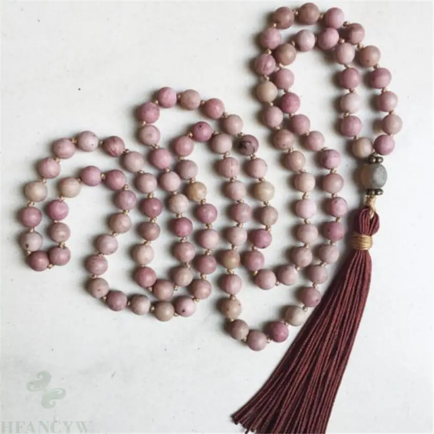 

8mm Rhodochrosite Gemstone 108 Beads Mala necklace band Tassel Gemstone Lucky energy Healing spirituality yoga pray MONK