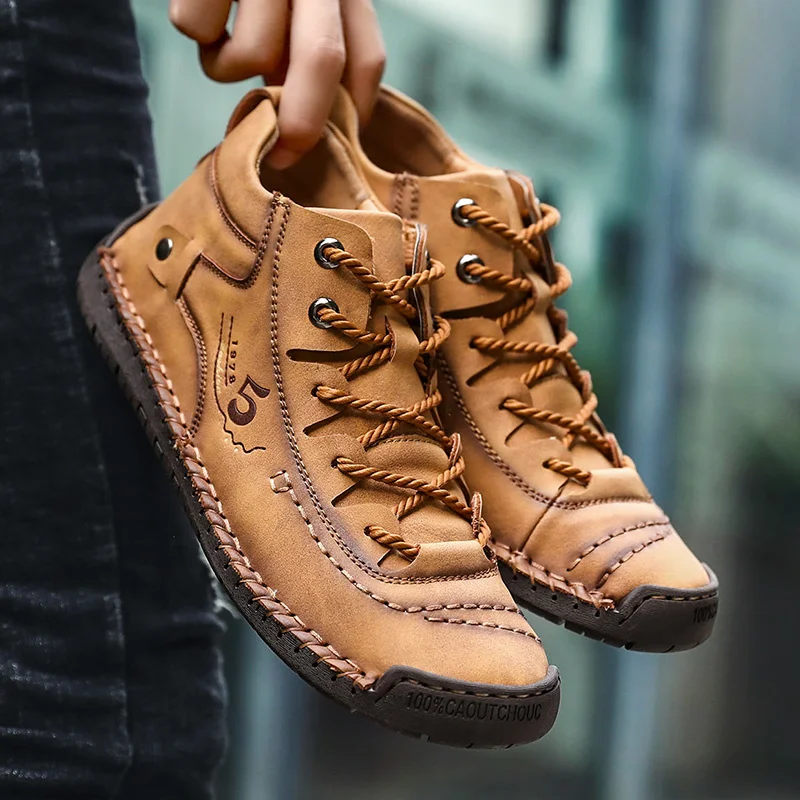 Autumn Spring Men Sneakers Medium-cut Boots Male Vintage Leather Handmade Shoes Sneakers xl Size 48 Retro Frosty Boots