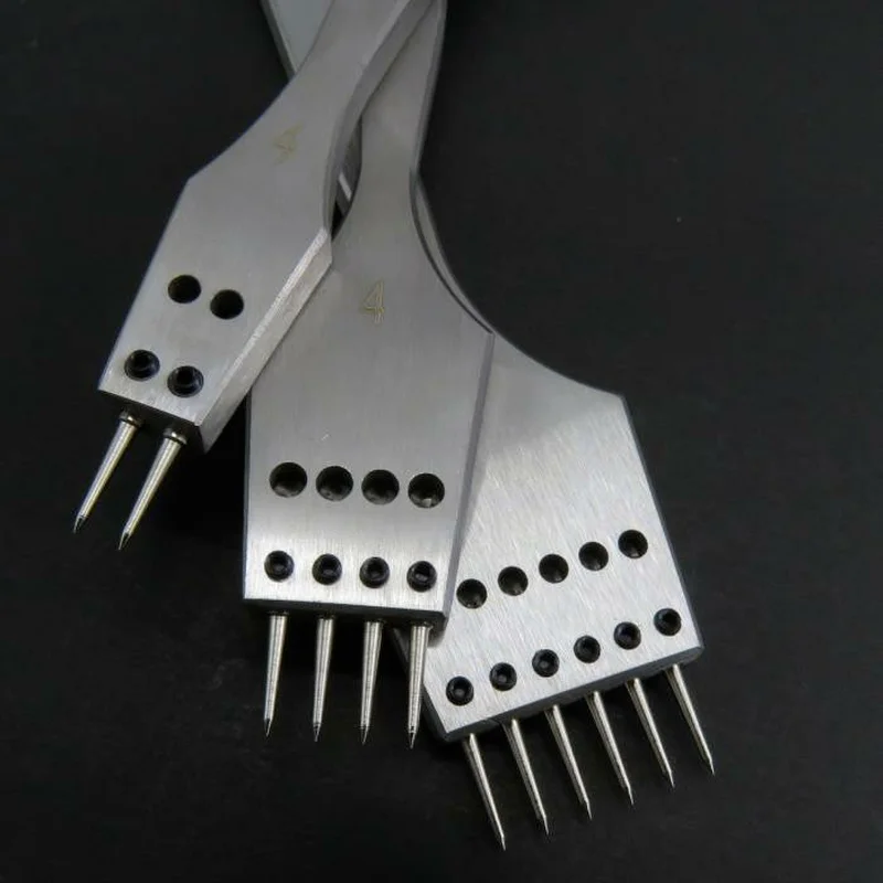 Removable Round Hole Leather Punch 4mm Spacing Chisel Round Head Lacing Stitching Sewing Tools 2/4/6 Prong Leathercraft Cut