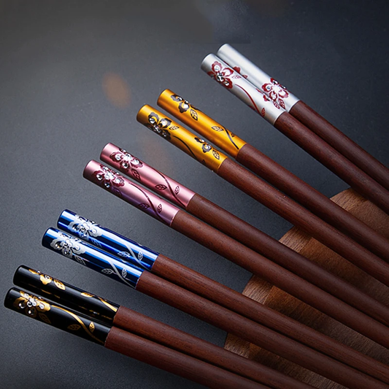 10Pairs Exquisite Chopsticks Rosewood Solid Wooden High-end Rice Chopsticks Home Tableware Accessories Decoration Dinnerware