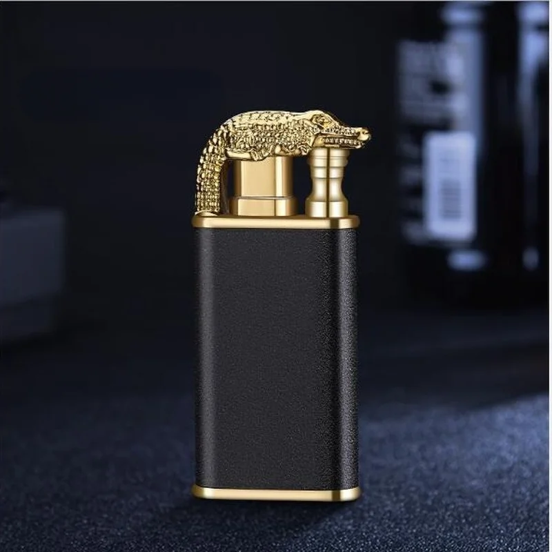 VIP Dropshipping Creative Dragon Double Fire Lighter Jet Flame Open Fire Windproof Inflatable Crocodile Lighter Men\'s Gift