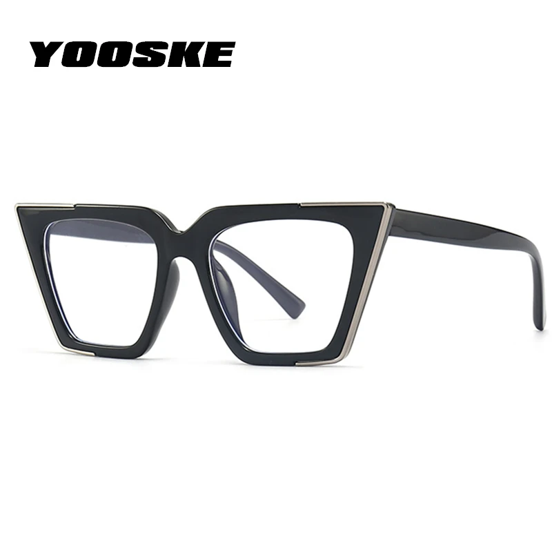 YOOSKE Trendy Cat Eye Eyeglasses Frames for Women Anti Blue Light Optical Glasses Ladies Myopia Frame Computer Eyewear