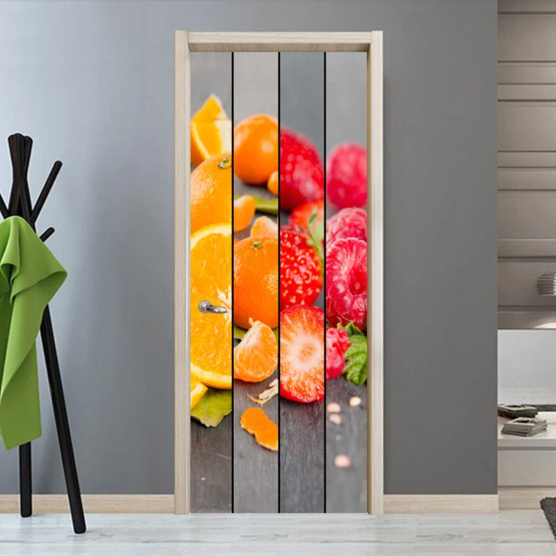 Self-adhesive colorful fruit art door sticker home decoration door cover wall stickers mural porch wallpaper poster