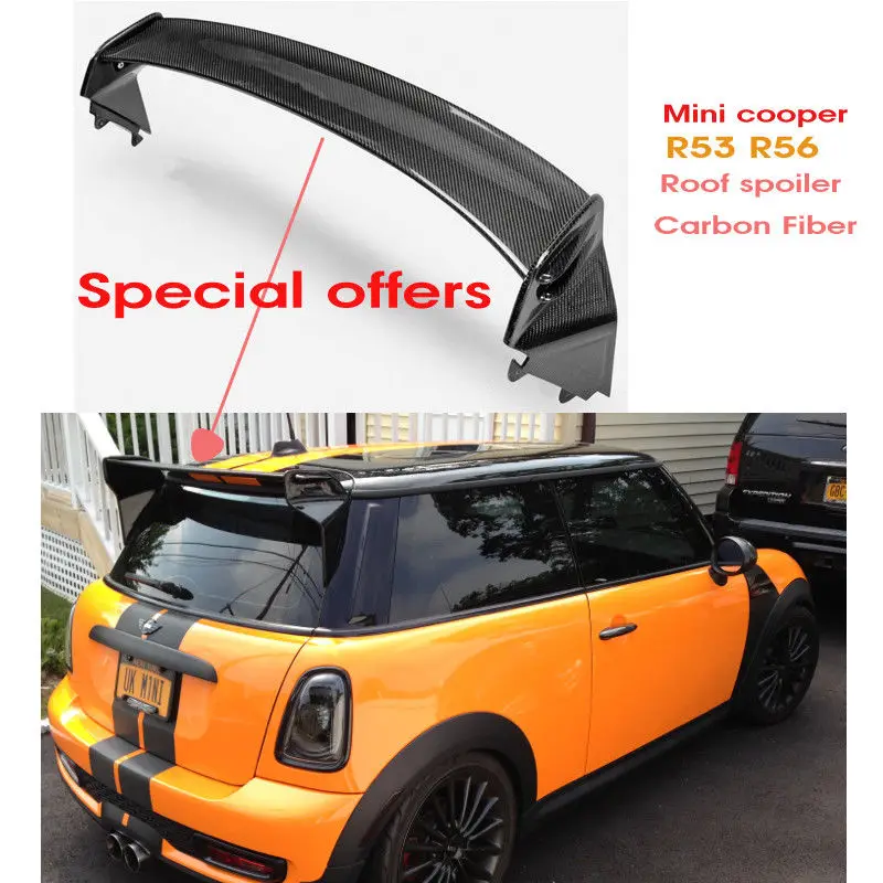 For Mini R56 Carbon Fiber Rear Spoiler JCW Style Fiber Glass Wing Lip Part Drift Racing FRP Roof Splitter Trim Set Auto Bodykit