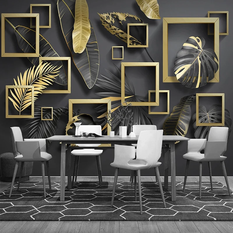 Custom Photo Wallpaper Modern Geometry Golden Leaves Tropical Plants Murals Living Room Bedroom Luxury Home Decor Papier Peint