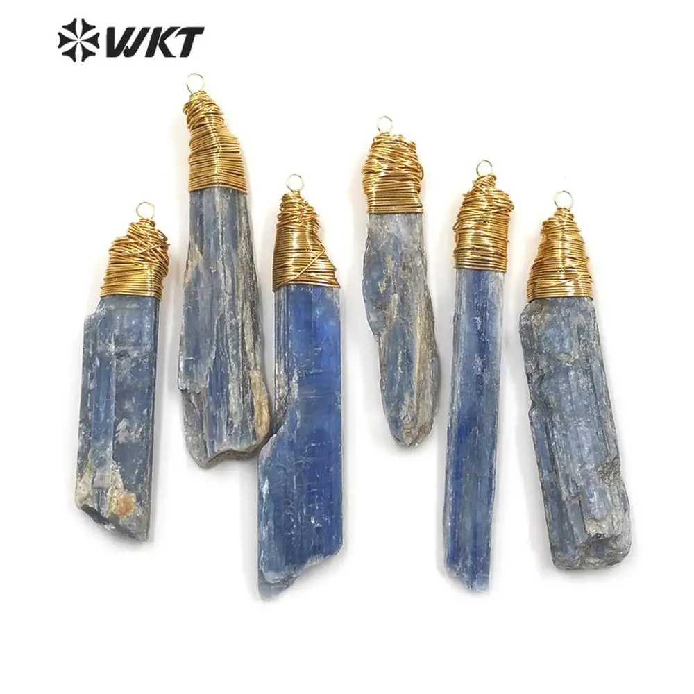 WT-P1526 WKT New Arrivals! Fashion Brass Wire Warpped Natural Blue Kyanite Pendant Stone Pendant For Female Jewelry Making