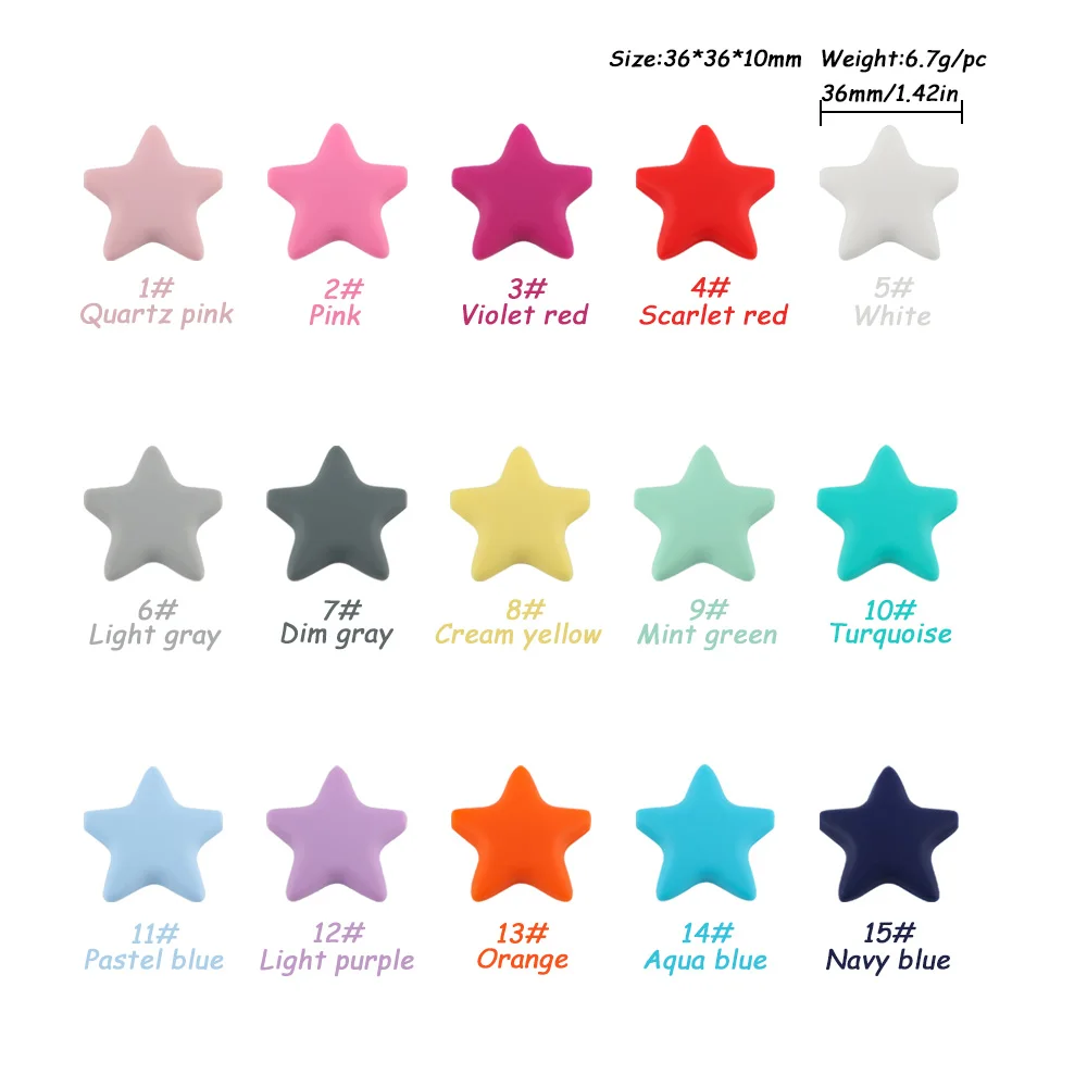 Kovict 10Pcs New Cute Star Silicone Beads  Chewable DIY For Necklace Accessories Jewelry Making