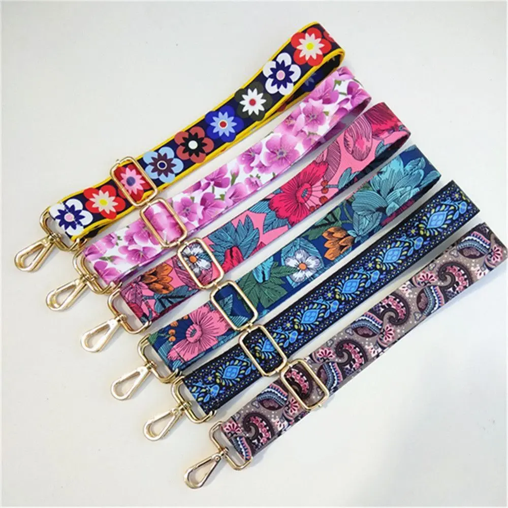 Hot Adjustable Nylon Flowers Bag Strap Women Colored Crossbody Straps For Messenger Shoulder Bag Accessories Embroidered Belts