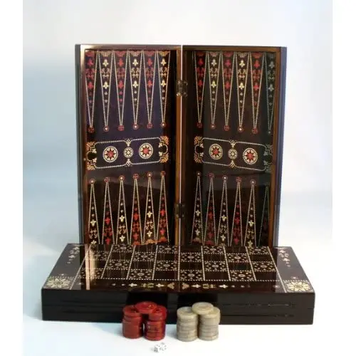 World Wise Imports in 19. Floral Wooden Backgammon Set with Chessboard