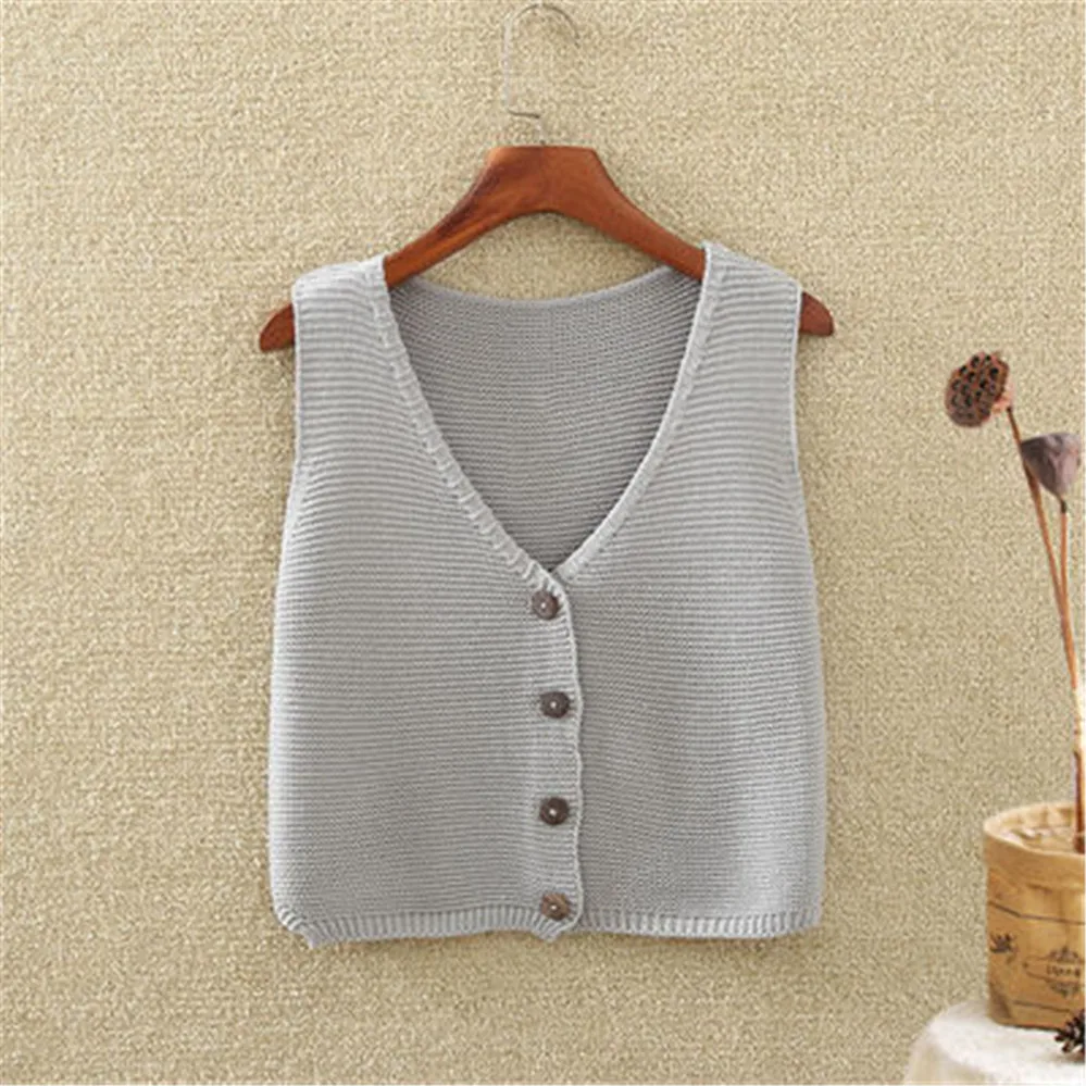 2023 Retro Streetwear Top Clothing Womens Sweater Vest Women Single Breasted Button Sleeveless V-neck Knitting Korea Solid Short