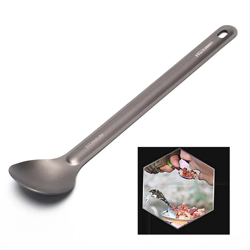 1Pcs Portable Titanium Spoon Outdoor Tableware Titanium Fork Camping Spoon Long-handled Titanium Spoon