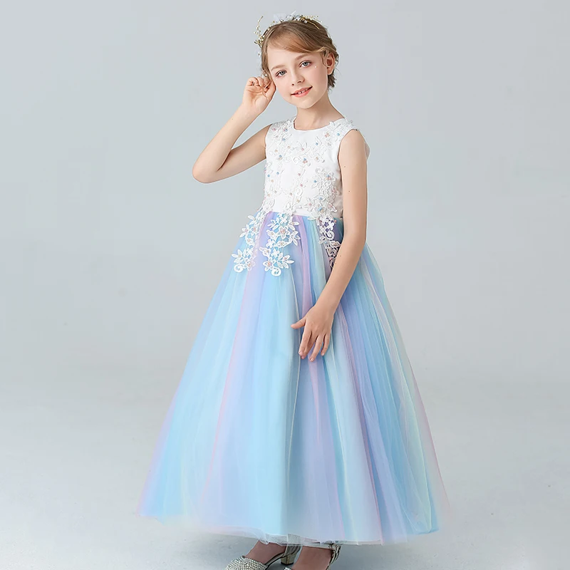 Girl\'s Princess dress Birthday Party Wedding dress Piano costume Beaded Lace Bubble skirt Summer style Dress