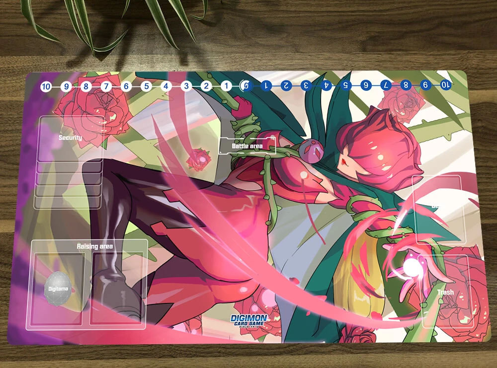 

Anime Digimon Playmat Rosemon Trading Card Game Mat DTCG CCG Mat Mouse Pad Desk TCG Gaming Play Mat With Card Zones Free Bag