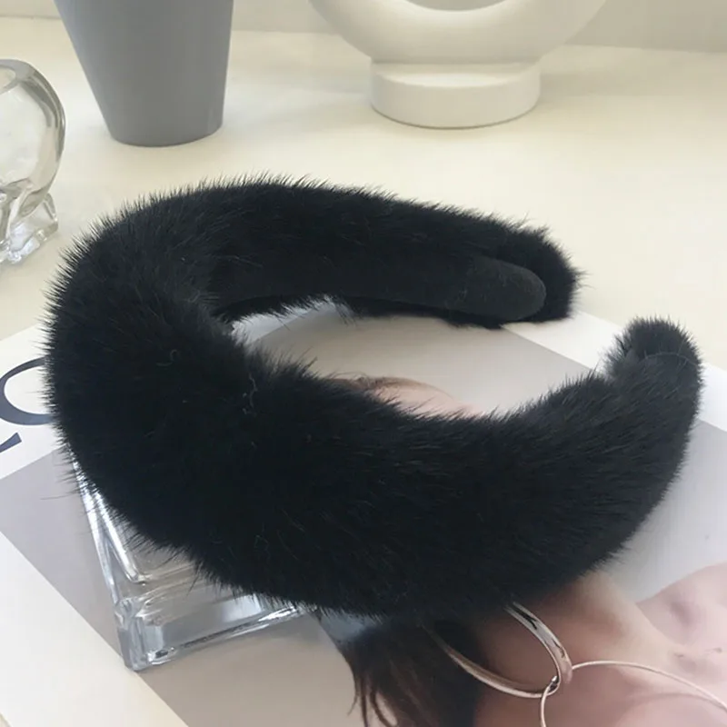 Female Real Mink fur headband Women Hair Genuin Fur Accessories Padded Winter Hair Hoop