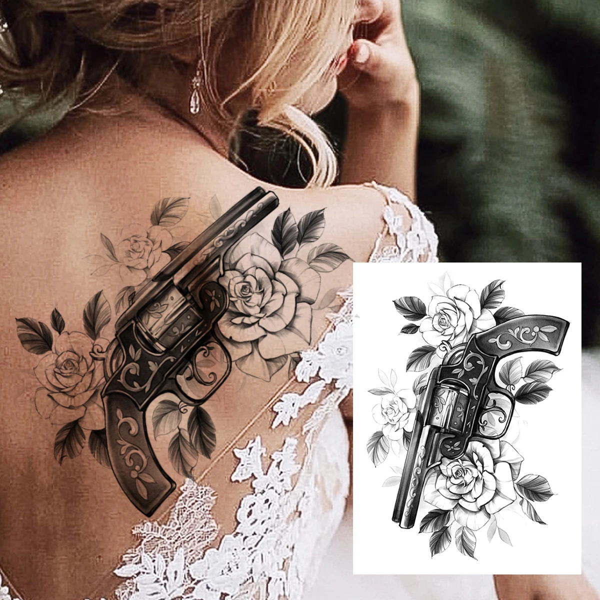 Geometry Sheep Flower Temporary Tattoos For Women Girls Men Adult Tiger Pistol Tattoo Sticker Fake Henna Black Big Tattos Chest