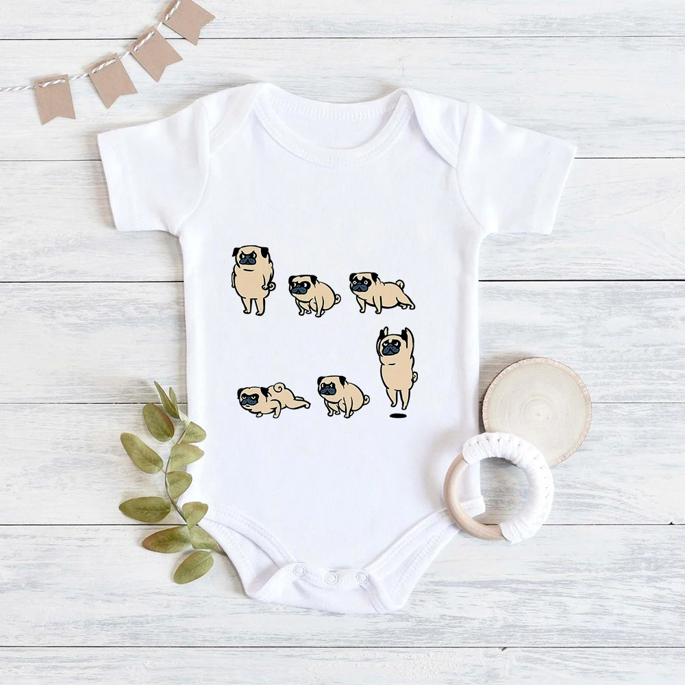 French Bulldog Print 2021 Baby Clothes Fashion Cute Animal Newborn Baby Boy Bodysuits Short Sleeve Cozy Toddler Girl Romper