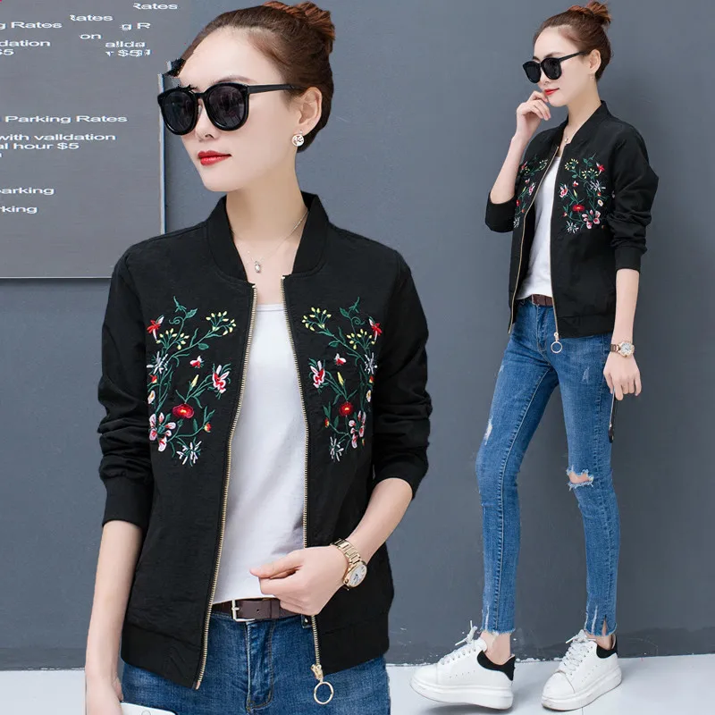 

Female Jacket Plus Size Baseball Embroidered Coat Women White Black Jacket Harajuku Clothes Coats Chaqueta Mujer KJ392