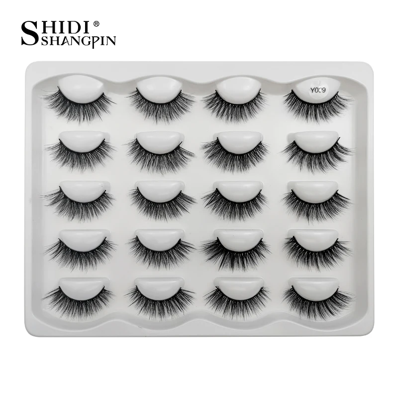 SHIDISHANGPIN − Faux-cils en vison 3D, 5 à 10 paires, doux, spectaculaires, extensions, look naturel, longs, maquillage des yeux