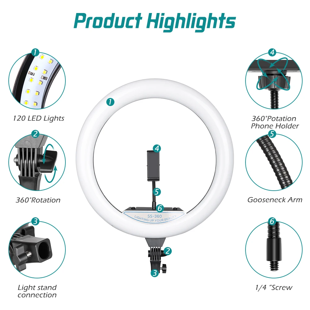 14 inch 35.6cm RGB Ring Light Tripod LED Round Lamp Selfie Stick Tripod with Stand RGB 15 colors Video Light for Youtube