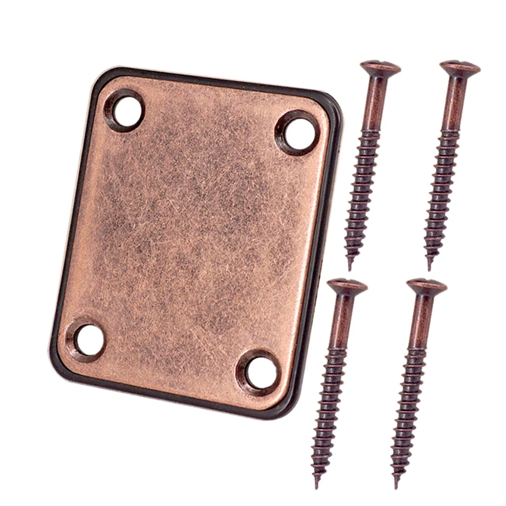 Electric Bass Guitar Neck Plate Neck Joint Plate with Screws - Copper Red