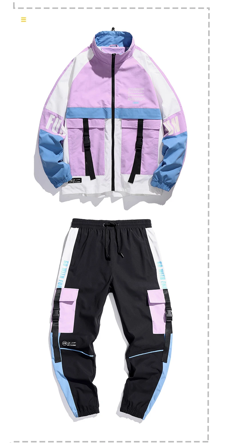 Two-Piece Men Jacket Tooling Jacket + Casual Loose Sports Trousers Suit Spring And Autumn Fashion Handsome Youth Hip-Hop Suit