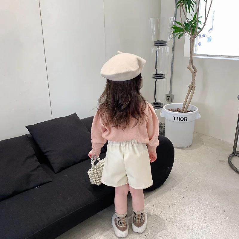 Fashion New Girl PU Leather Skirt Shorts Infant Toddler Child Button Irregular Short Wide Leg Brown Black White Baby Clothes1-7Y