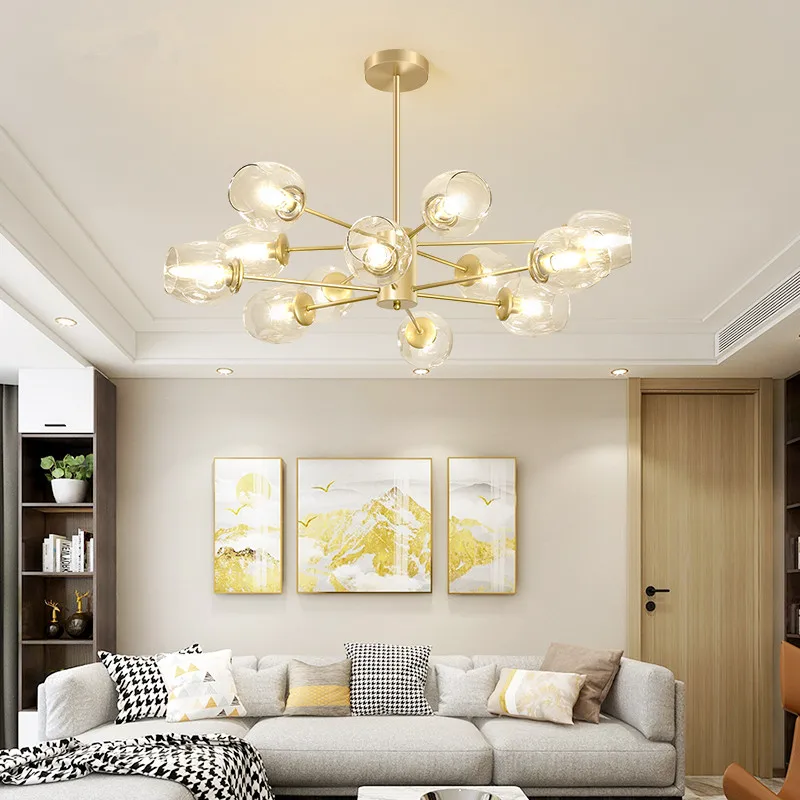 Cluster Chandelier Nordic minimalist golden molecule chandelier creative glass ball chandelier E27 home foyer chandelier