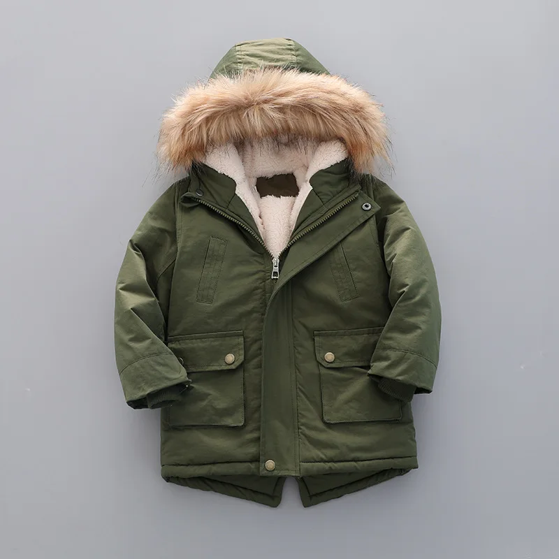 2 3 4 5 6 7 Year Winter Boys Jacket Windbreaker Keep Warm Thicken Fur Collar Girls Coat Hooded Children\'s Outerwear Kids Clothes