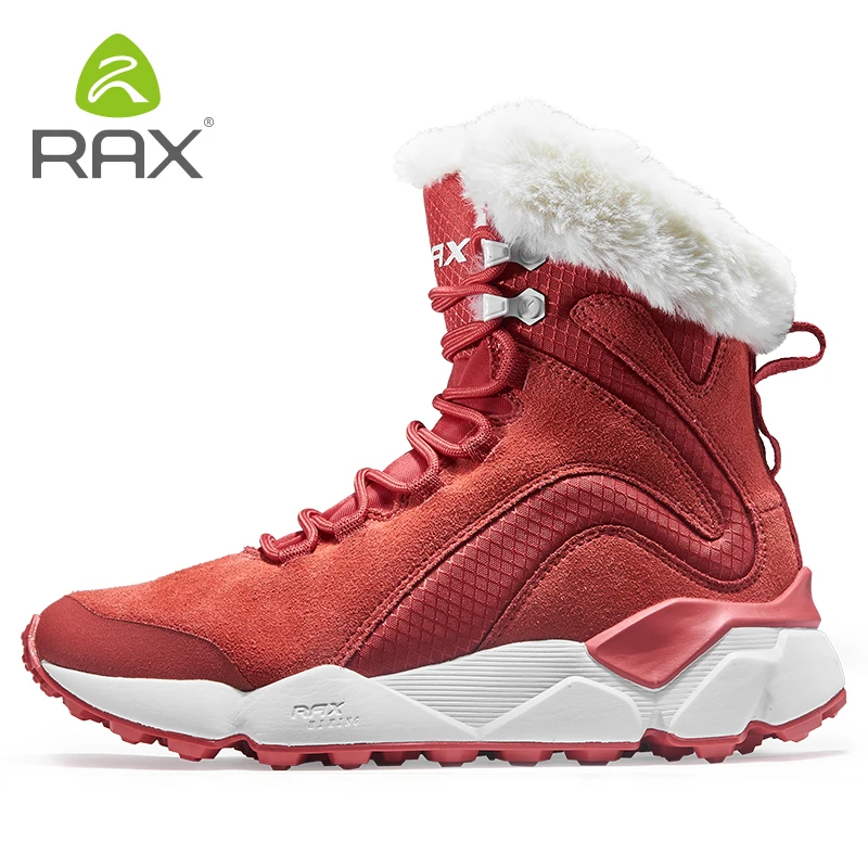 RAX Leather  Boots Winter with Fur Super Warm Snow Boots  Winter Work Casual Shoes Sneakers High Top Rubber Ankle Boots Female