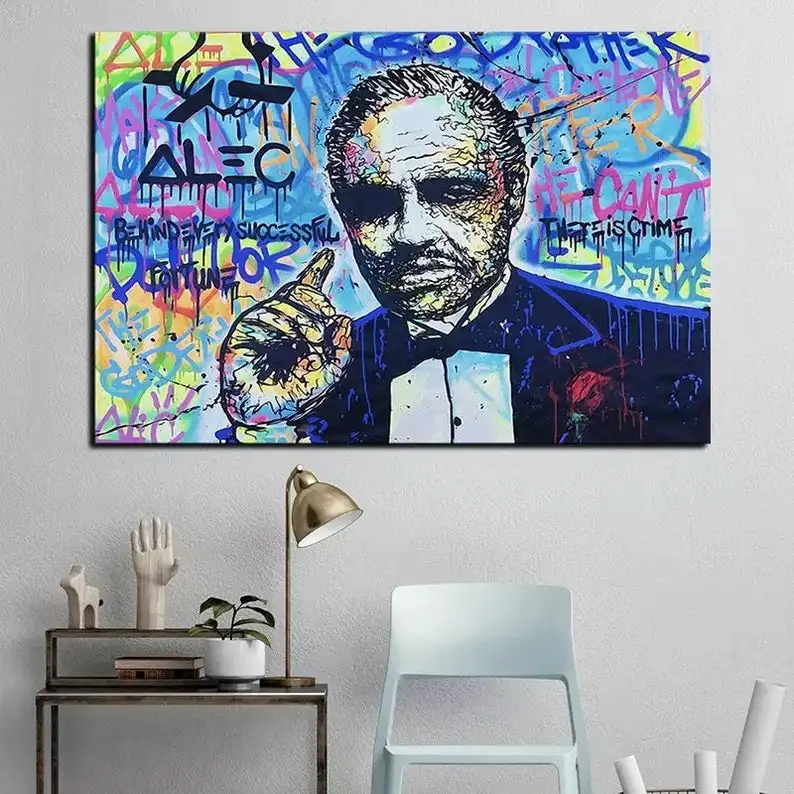 The Godfather Canvas Oil Painting Alec Monopoly Art 100% Hand Painted NOT PRINT