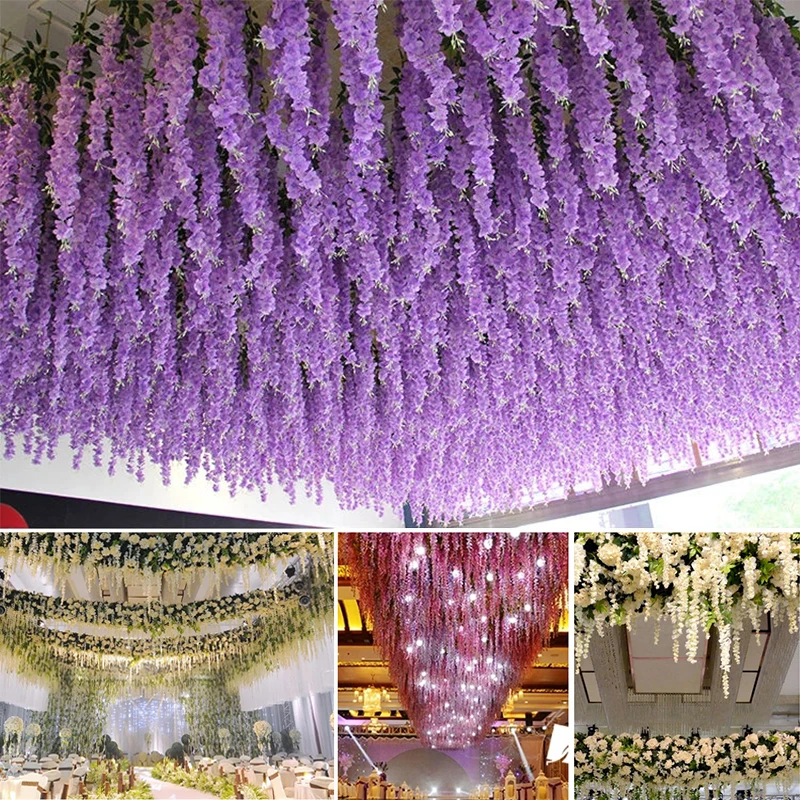 Artificial Wisteria Flower Rattan Wreath, Wedding Arch, Home Garden, Office Decoration, Pendant Plant, Wall Decoration, 12Pcs