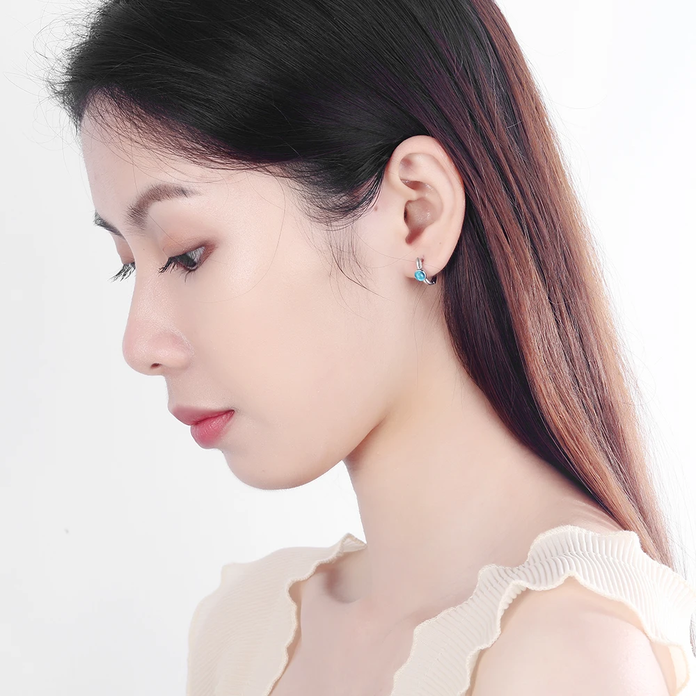 Round Aquamarine Earrings for Women Silver 925 Jewelry Gemstones Korean Fashion Design Girl Short Ear drops Wholesale