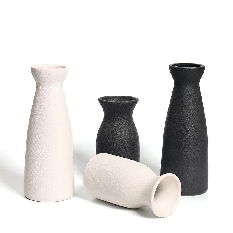 

Nordic Simple White Black Matte Handmade Ceramic Vase Japanese Zen Stoneware Flower Arrangement Decorative Ornament