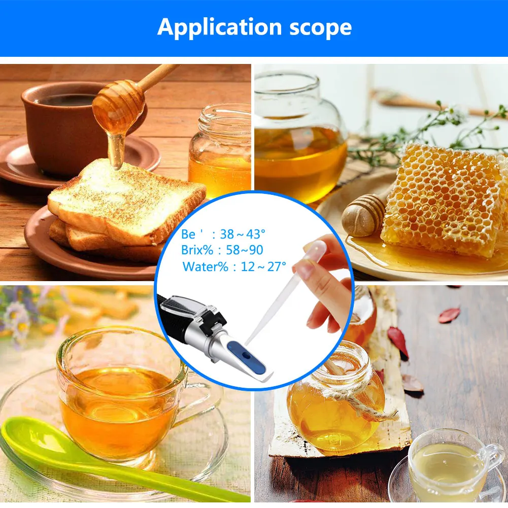 yieryi New 58~90% Brix 38~43 Bee Baume Honey Refractometer ATC Portable Moisture 12-27% Honey Refractometer Beekeeping Tester