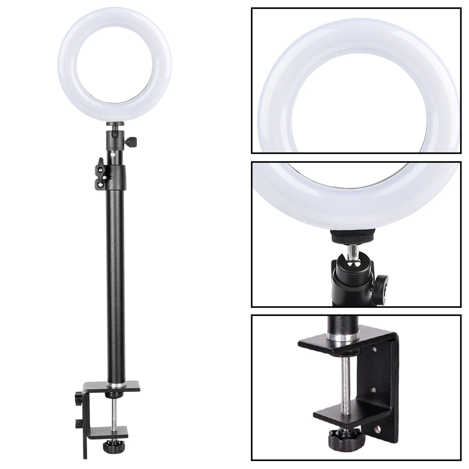 Vlog LED الفيديو الضوئي عدة مكتب جبل إضاءة الاستوديو متعدد مكتب المشبك جبل حامل مصباح مصمم على شكل حلقة فلاش كليب حامل مصباح قوس