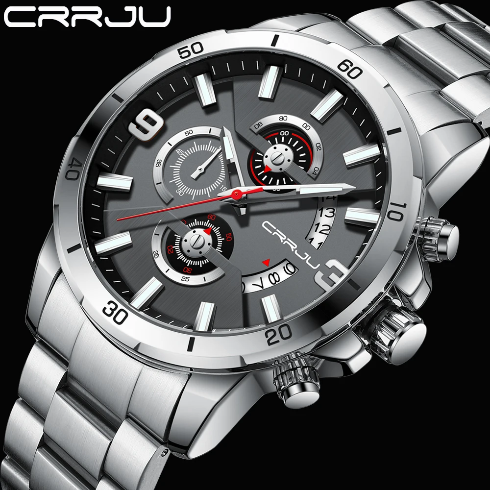 

CRRJU Watches for Men Watch Luxury Sports Chronograph Quartz Wristwatch Stainless Steel Waterproof Watch Men relogio masculino