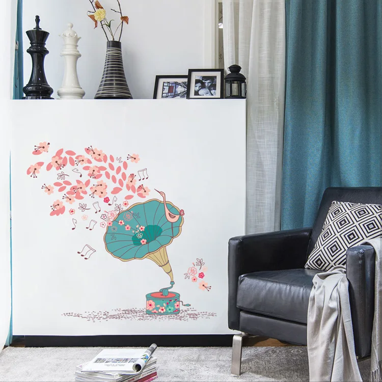 Blumen-Spieluhr-Wandaufkleber, Schlafzimmer, Wohnzimmer, Heimdekoration, Aufkleber, Schrank-Wandbild, kreatives Muster, abnehmbare Tapete – Detail 5